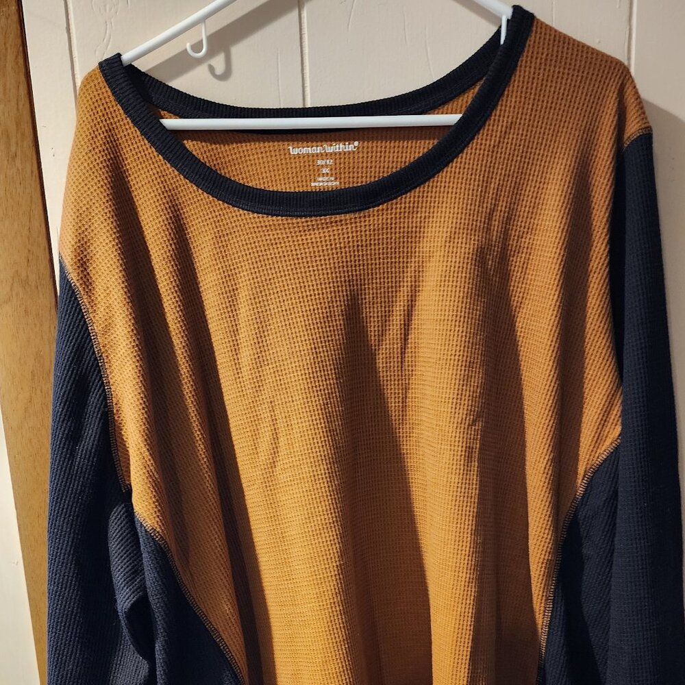 Woman Within 3X Colorblock Waffle Knit Top Long Sleeve Plus Size 3X NWT